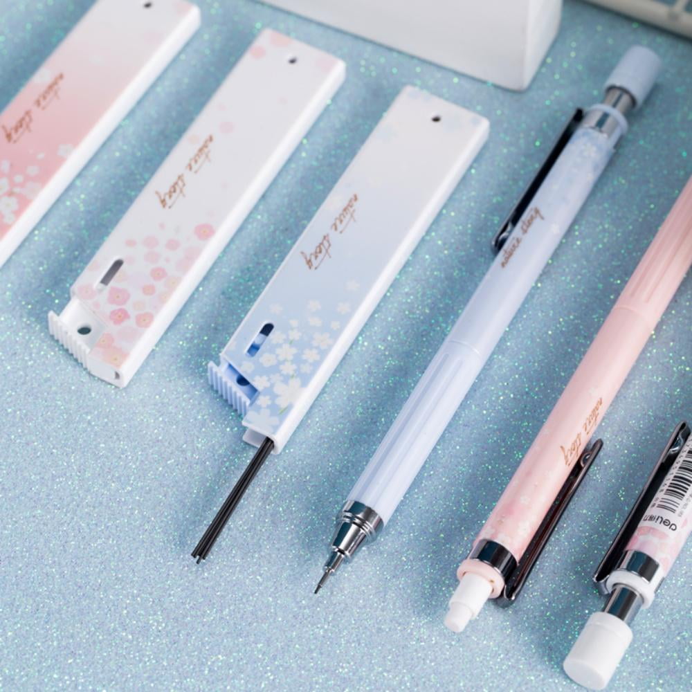 Deli Mechanical Pencil Set With 3 Pens+3 Boxes of Pen Refills HB 0.5mm, Spring Romantic - Cherry Blossom Theme