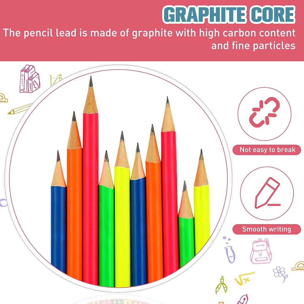 Pencil Guy Blank Neon Round Pencils Neon Blue, Pack of 144 Wood Pencils