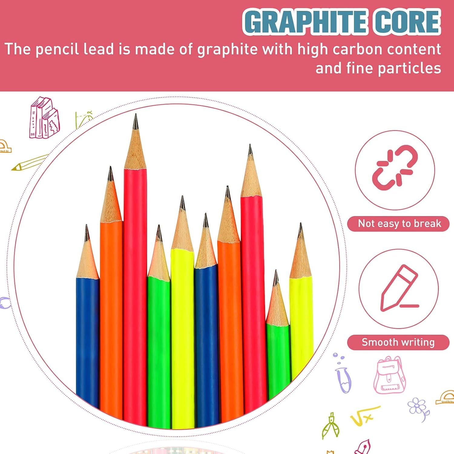 Pencil Guy Blank Neon Round Pencils Neon Blue, Pack of 144 Wood Pencils