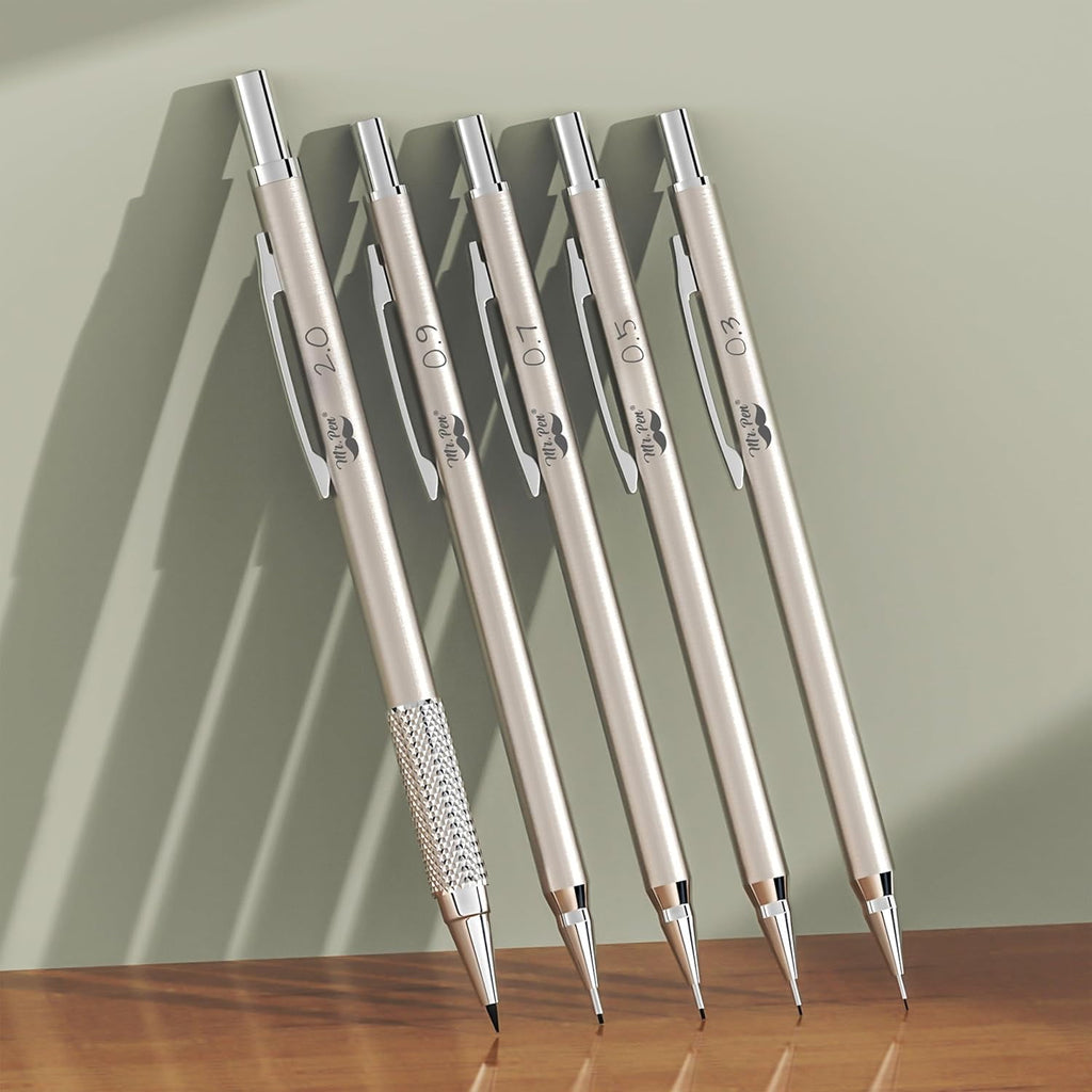 Mr. Pen- Metal Mechanical Pencil Set in Leather Case, 5 Sizes, 0.3, 0.5, 0.7, 0.9, 2mm