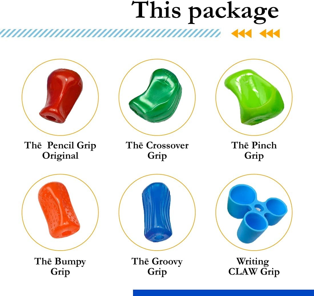 The Pencil Grip Premium Pencil Grips Assortment Pack, Universal Ergonomic Writing Aid For Righties And Lefties, Colorful Pencil Grippers, Includes 6 Different Grips, Assorted Colors, 6 Count