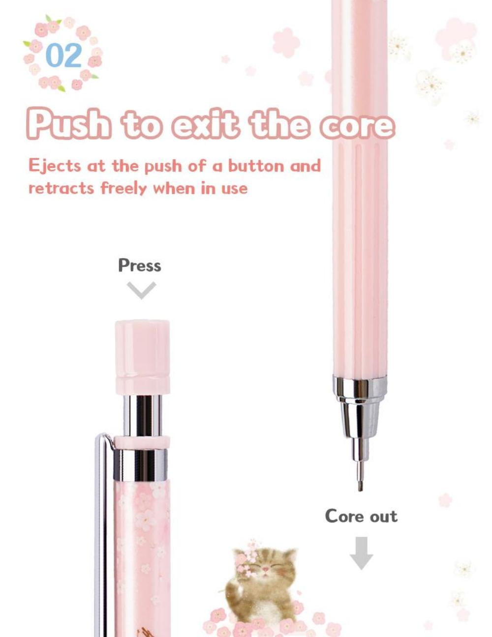 Deli Mechanical Pencil Set With 3 Pens+3 Boxes of Pen Refills HB 0.5mm, Spring Romantic - Cherry Blossom Theme