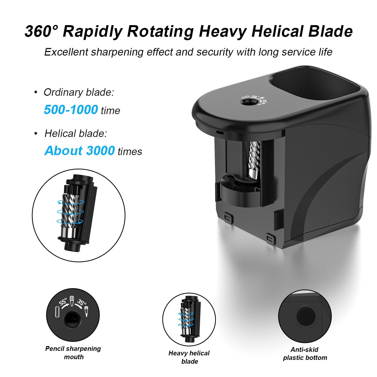 New Bee Electric Pencil Sharpener for No.2/ (6-8mm) Pencils, Auto Stop Heavy-Duty Helical Blade Sharpener