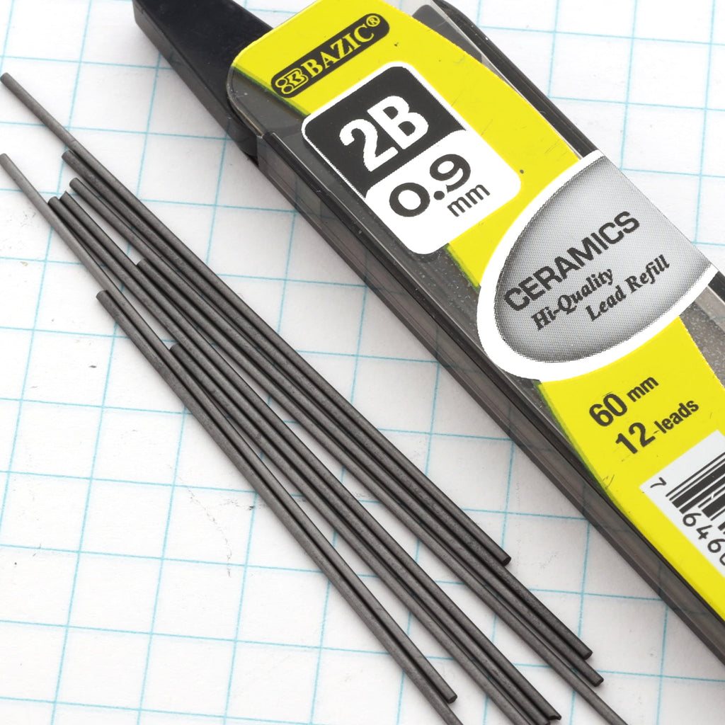 BAZIC Ceramics Mechanical Pencil Lead Refills 2B 0.9mm (36 Count/Pack), 24-Pack