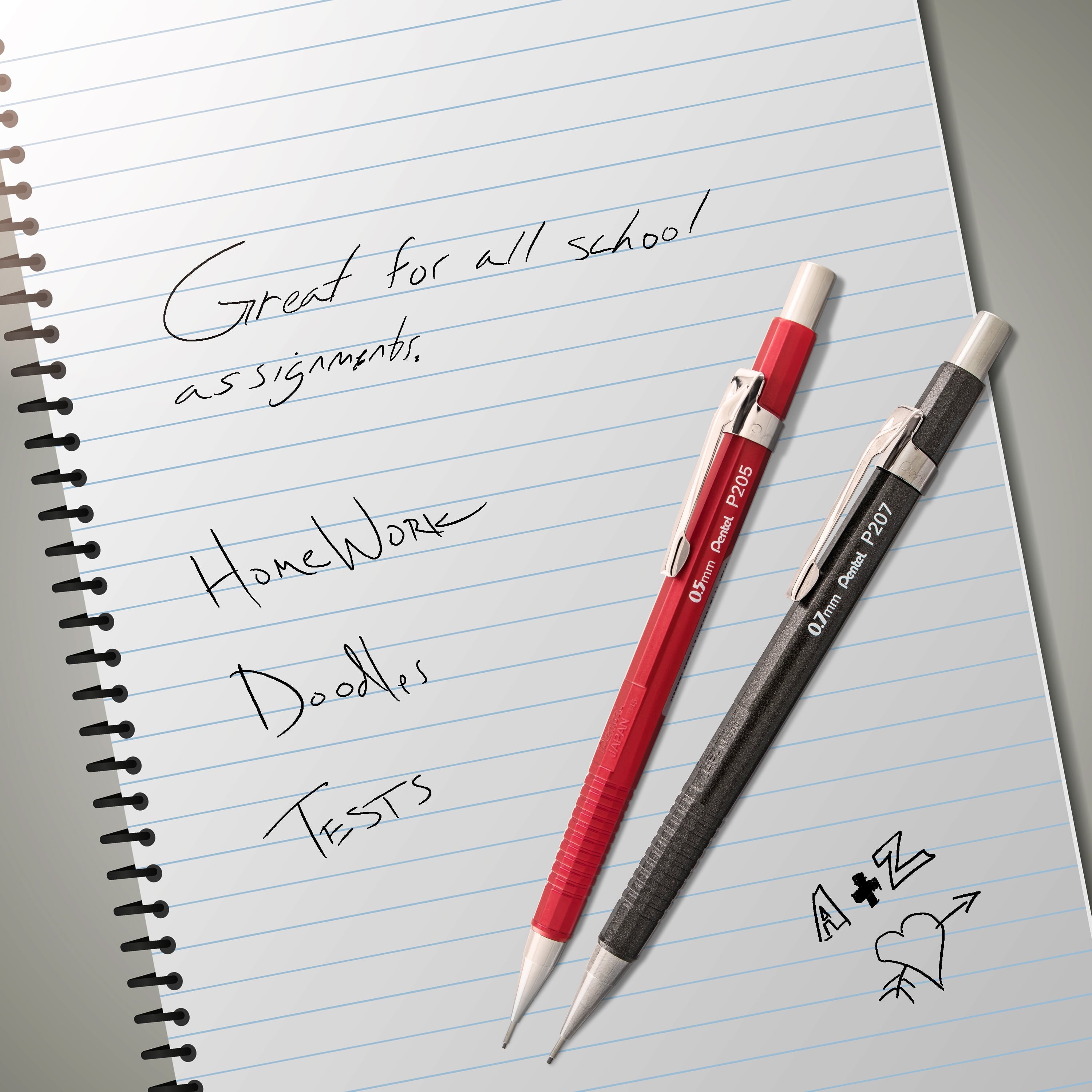 Pentel Sharp Mechanical Pencil 3 Pack Assorted Barrels (1 Each 0.5mm, 0.7mm, 0.9mm)