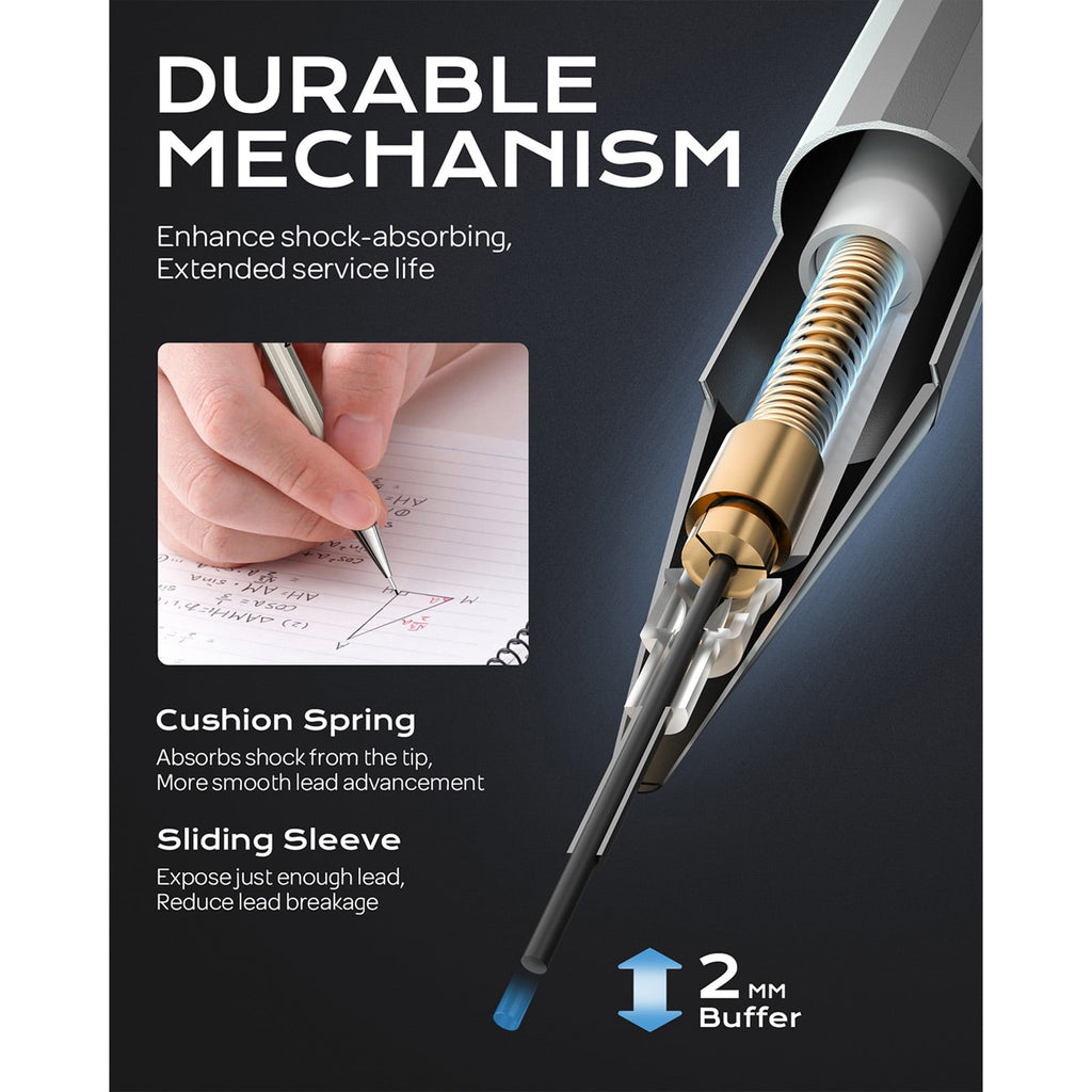 Nicpro 8Pcs 0.5mm & 0.7mm Metal Mechanical Pencils Set, Lead Drafting Pencil with 8 Tubes HB Lead Refills, 3Pcs 4B Erasers, 9Pcs Eraser Refills, Come with Case