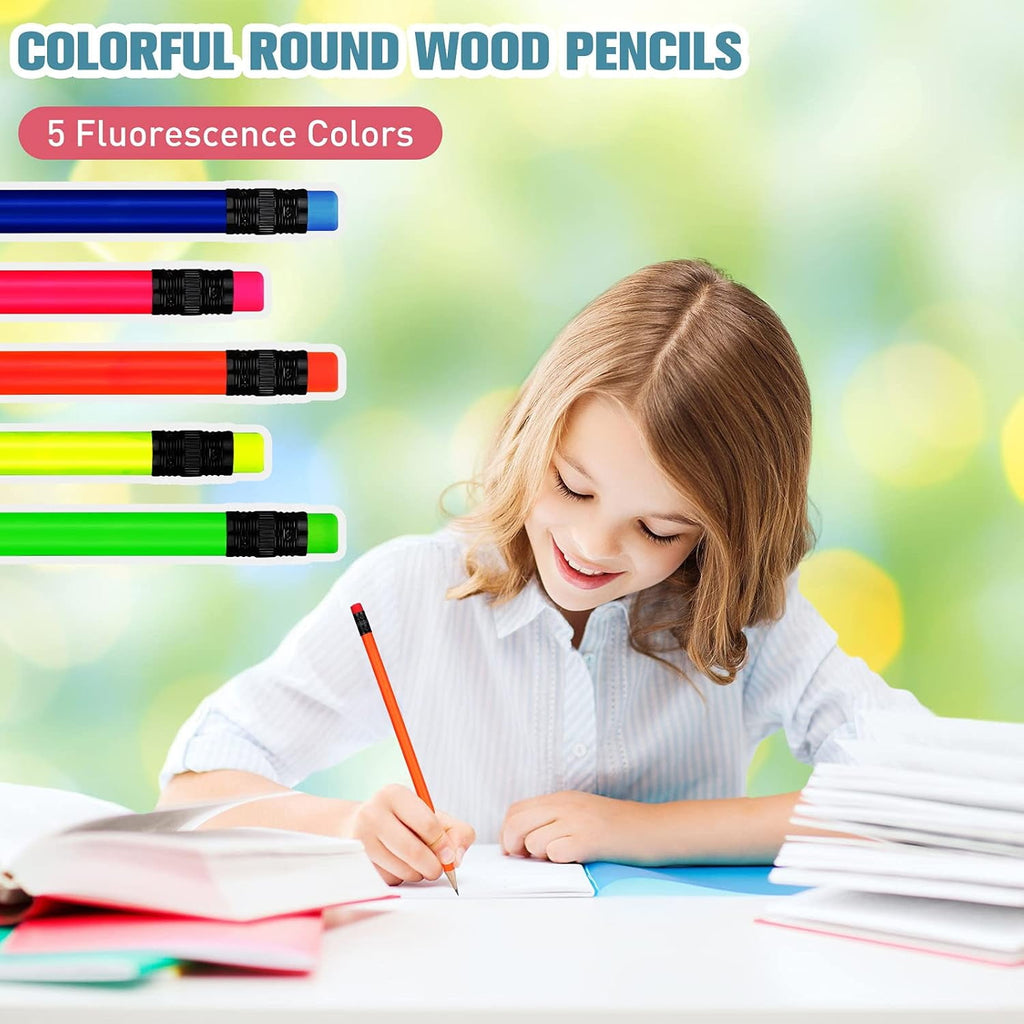 Pencil Guy Blank Neon Round Pencils Neon Blue, Pack of 144 Wood Pencils