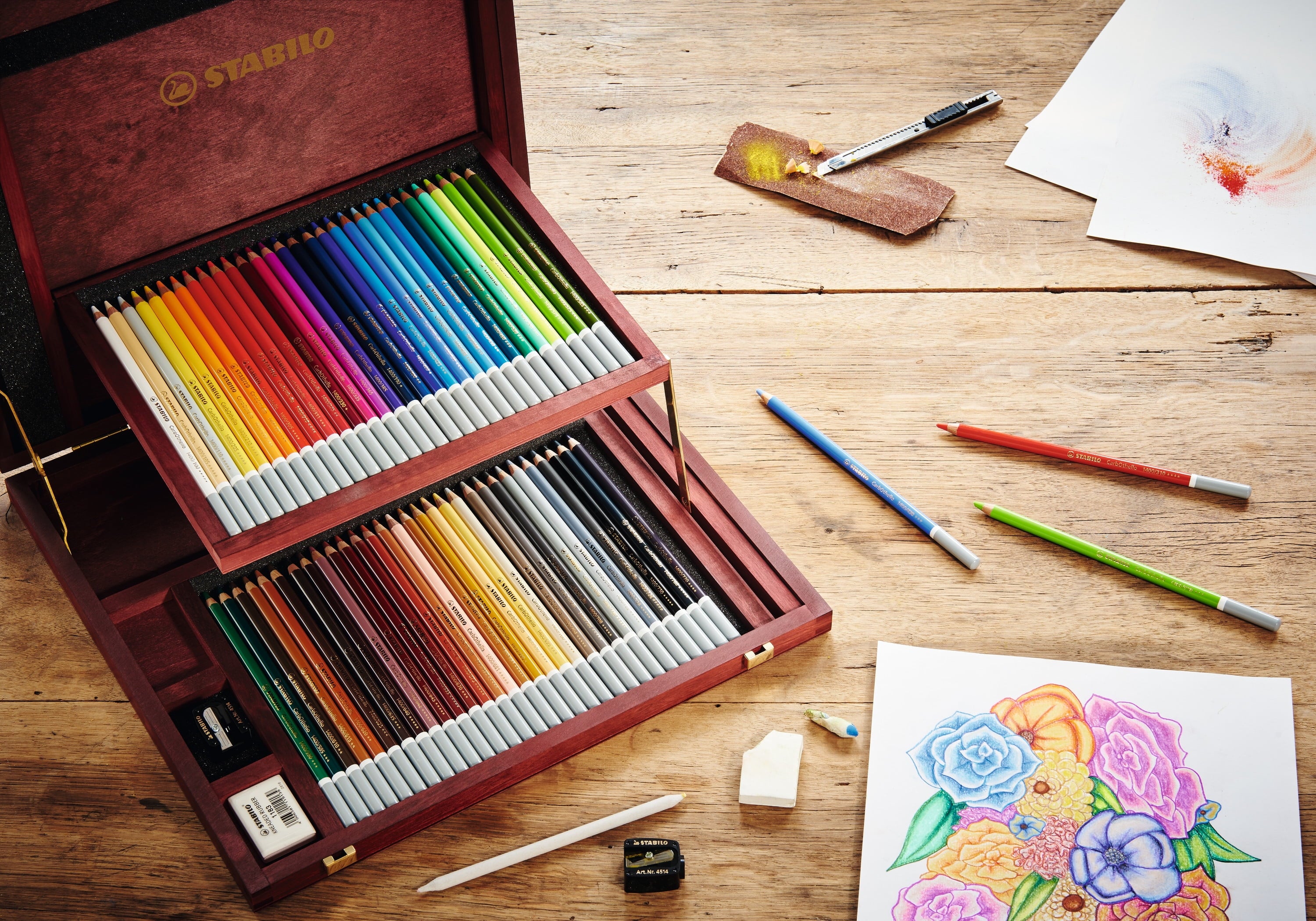 STABILO CarbOthello Pastel Pencil Set, 60-Color, in Wood Box
