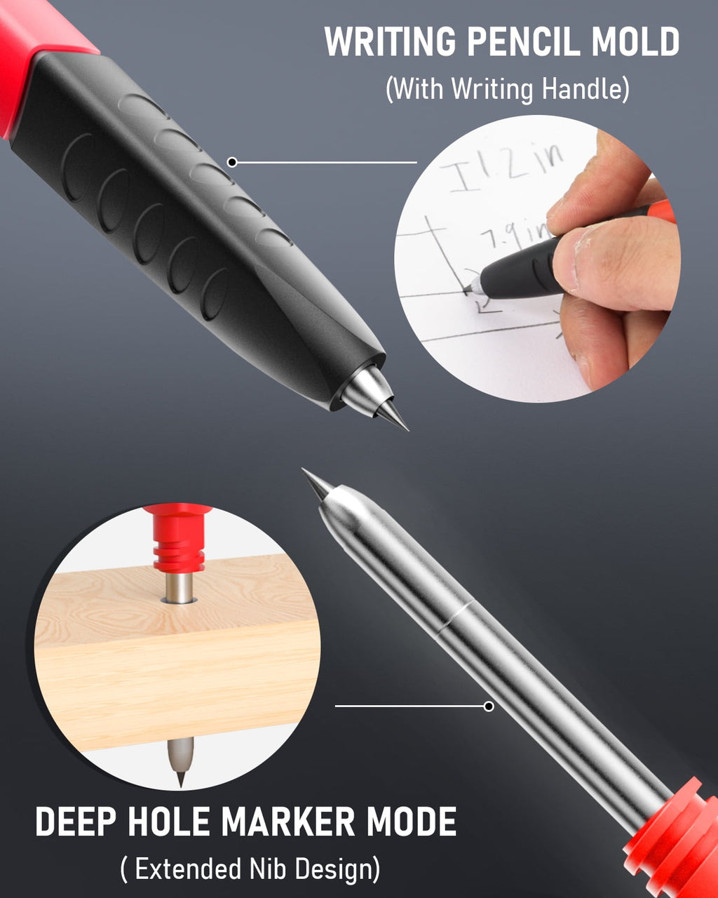 Nicpro 3 Pcs 2.8 mm Carpenter Pencils Set, Solid Mechanical Pencils with 39 Refills (Red, Black, Yellow), Sharpener & Finger Grip, Woodworking Pencils