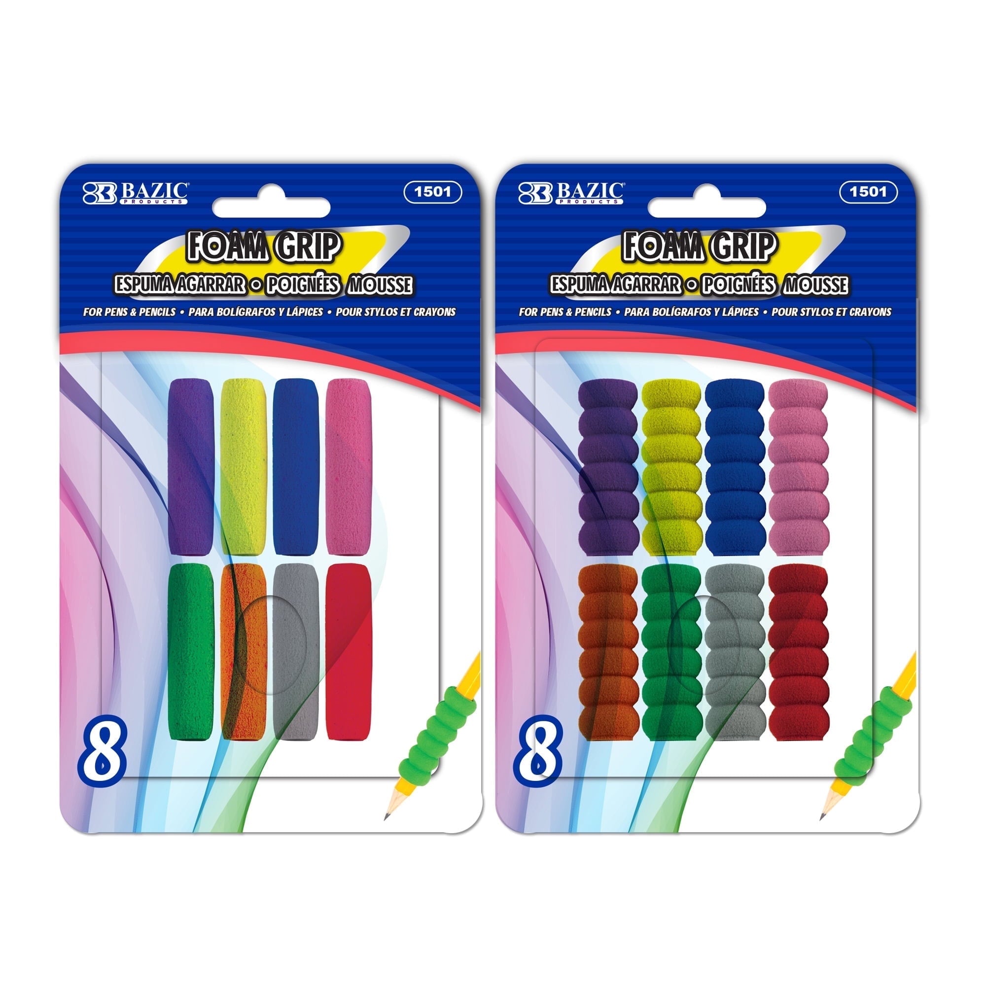 BAZIC Pencil Grip Soft Foam Pen Grip, Assorted Color (8/Pack), 24-Packs