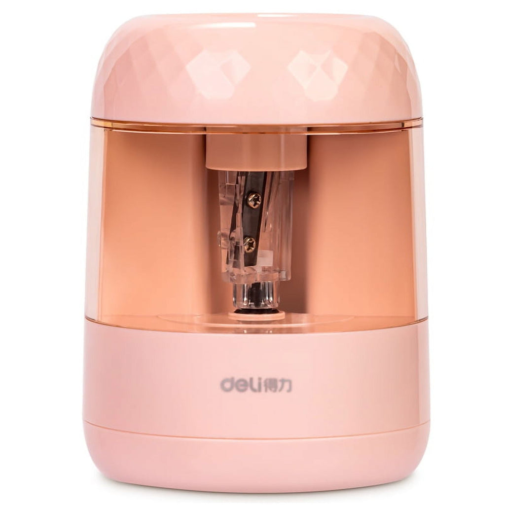 Deli Electric Pencil Sharpener Automatic Sharpener Pencil Sharpening Machine, Battery Operated,Pink