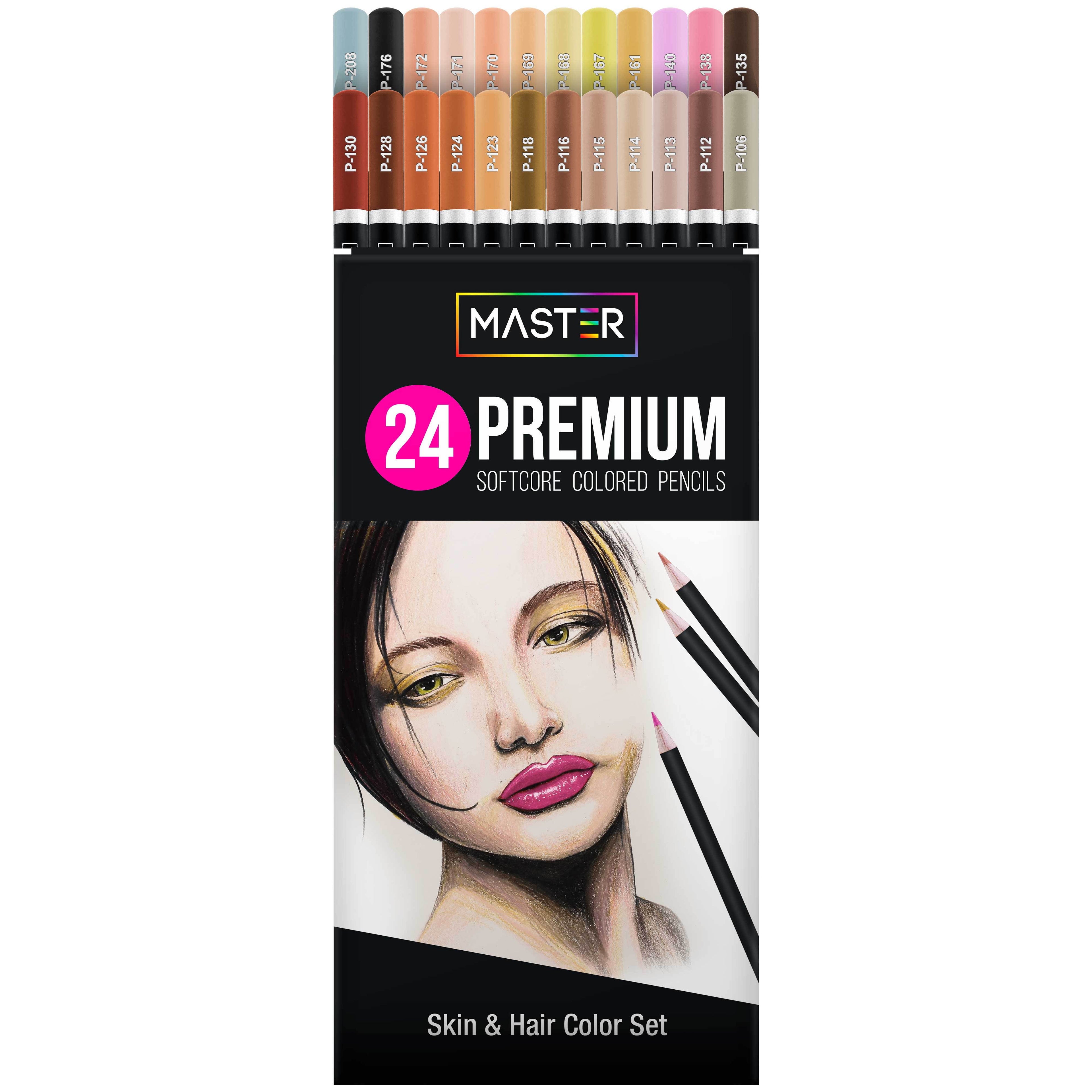 Master 24 Colored Pencil Skin, Hair Tone Set, Soft Core Vibrant Colors Pro Premium Artist Quality - Blend, Shade, Layer