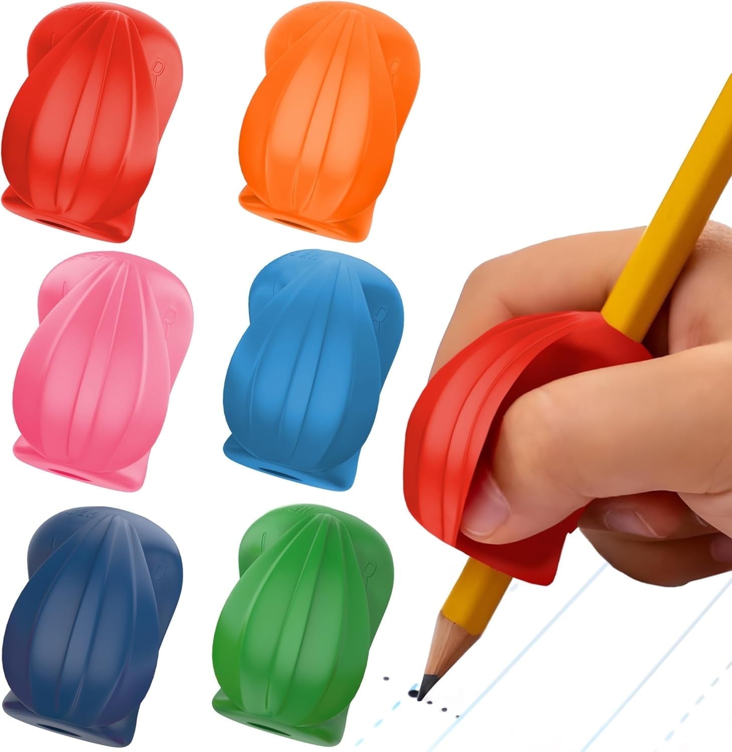 The Pencil Grip Crossover Ergonomic Grippers, 6 Count, Assorted Classic Colors, for Right- or Left-Handed Users, Improves Handwriting