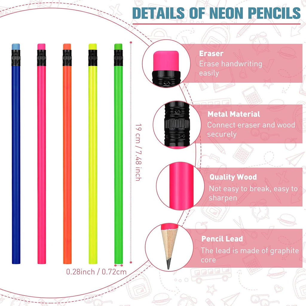Pencil Guy Blank Neon Round Pencils Neon Blue, Pack of 144 Wood Pencils