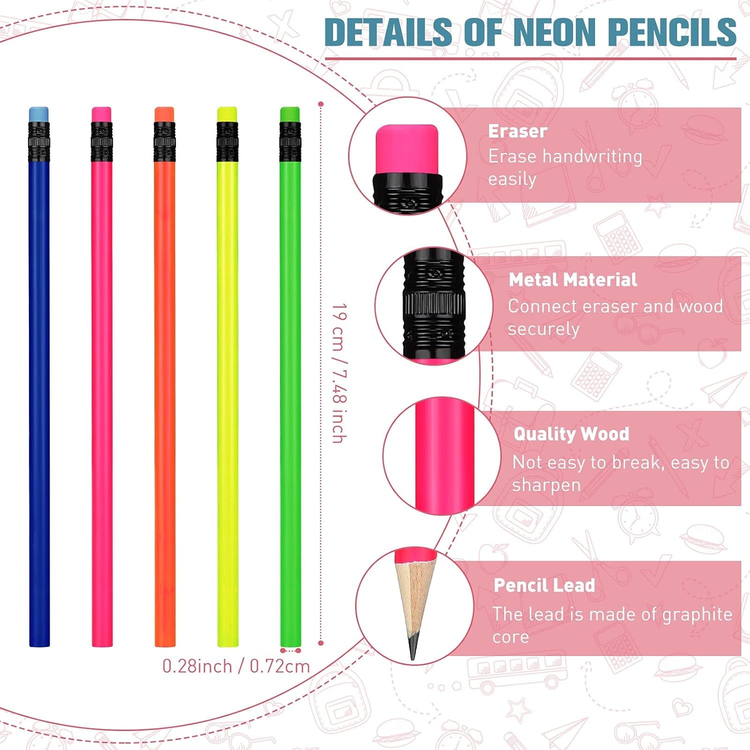 Pencil Guy Blank Neon Round Pencils Neon Blue, Pack of 144 Wood Pencils