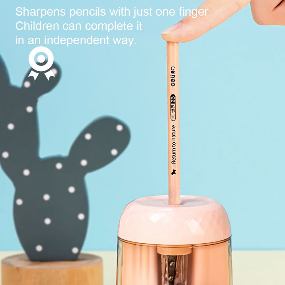 Deli Electric Pencil Sharpener Automatic Sharpener Pencil Sharpening Machine, Battery Operated,Pink