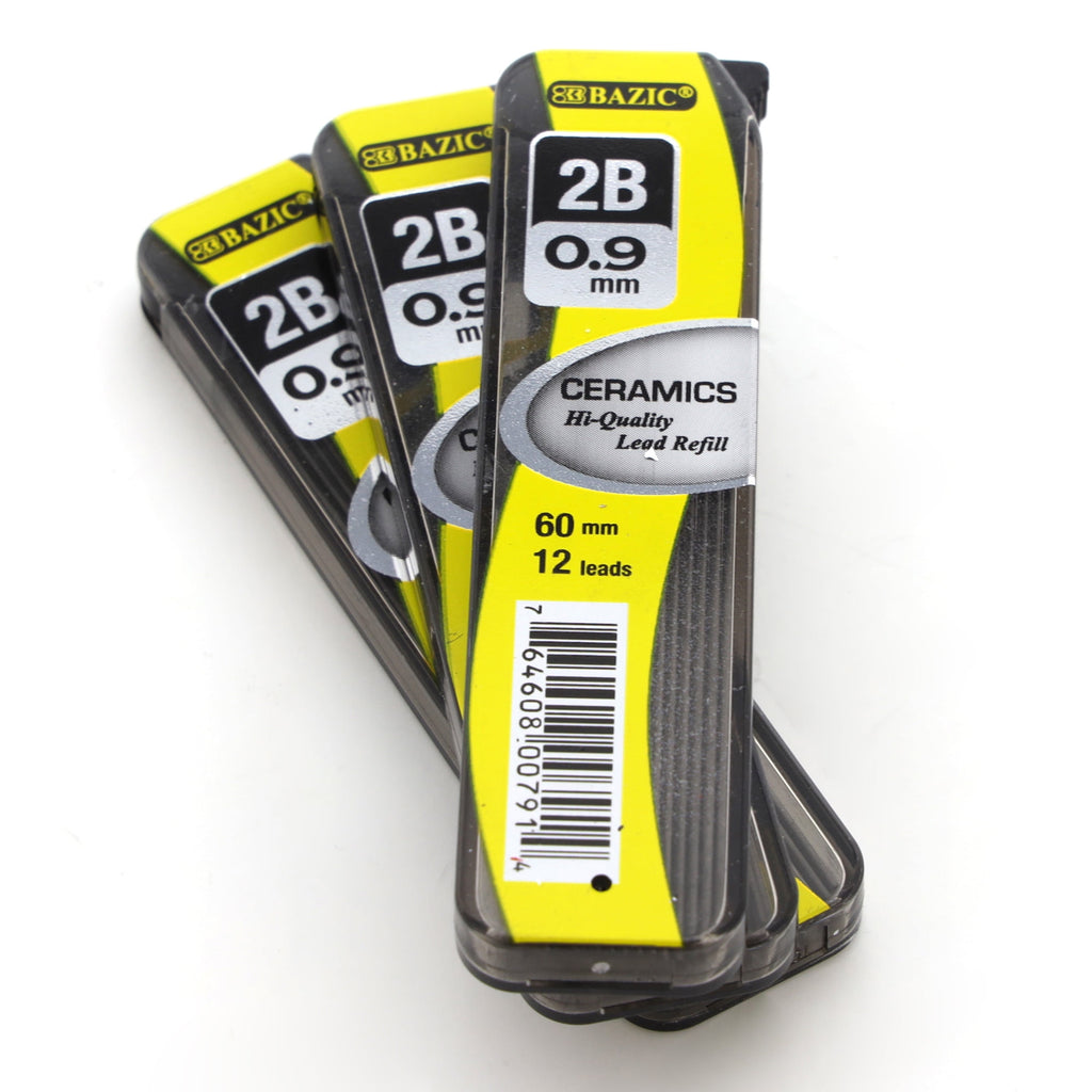BAZIC Ceramics Mechanical Pencil Lead Refills 2B 0.9mm (36 Count/Pack), 24-Pack
