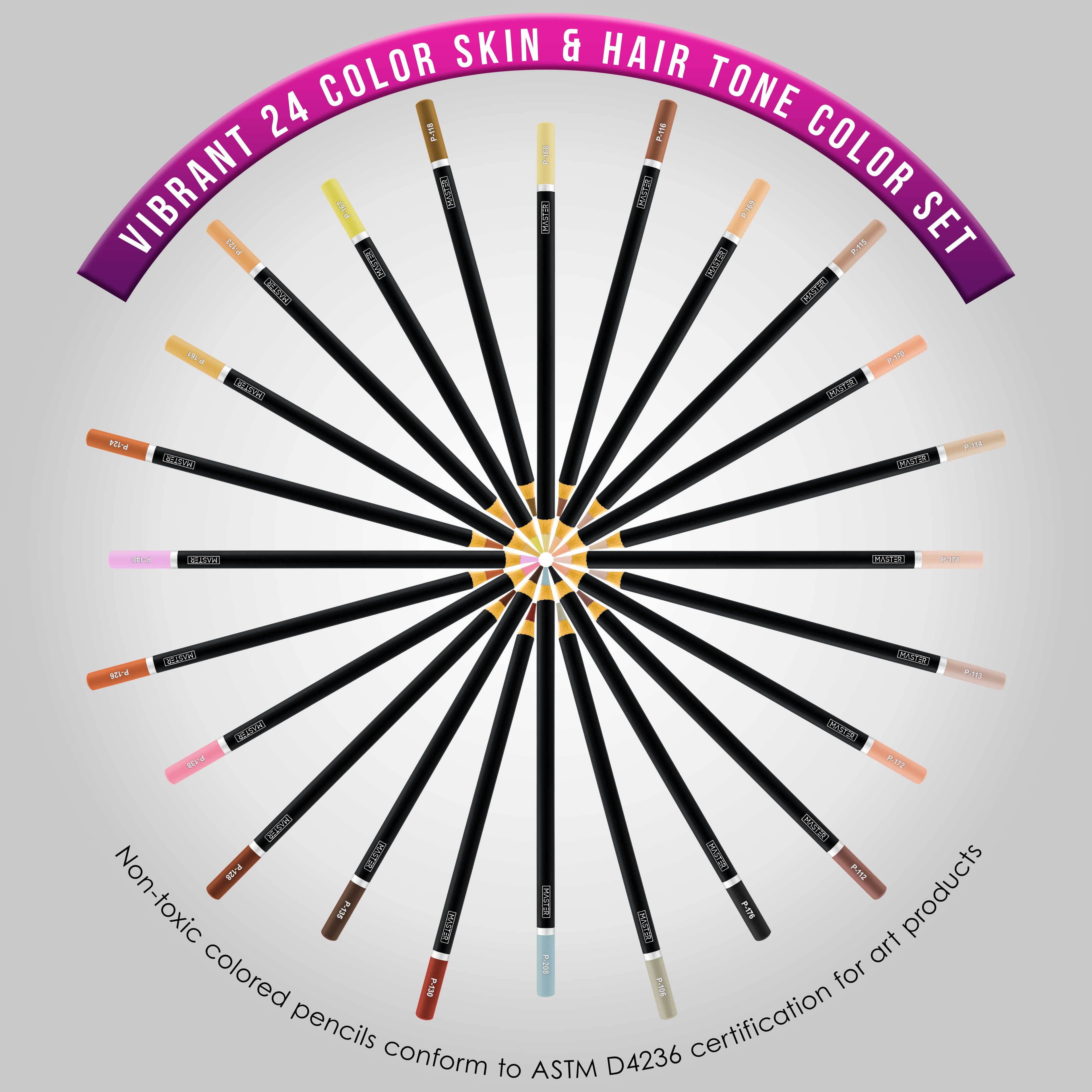 Master 24 Colored Pencil Skin, Hair Tone Set, Soft Core Vibrant Colors Pro Premium Artist Quality - Blend, Shade, Layer