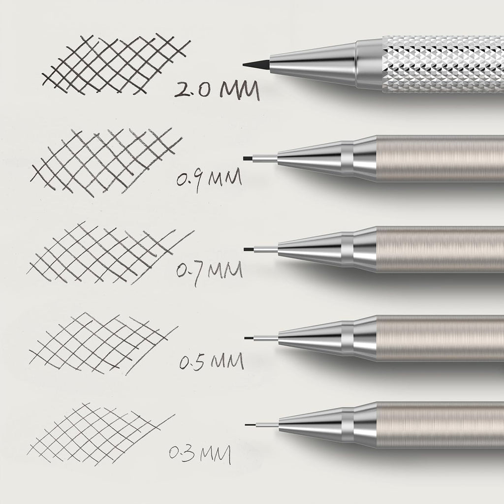 Mr. Pen- Metal Mechanical Pencil Set in Leather Case, 5 Sizes, 0.3, 0.5, 0.7, 0.9, 2mm