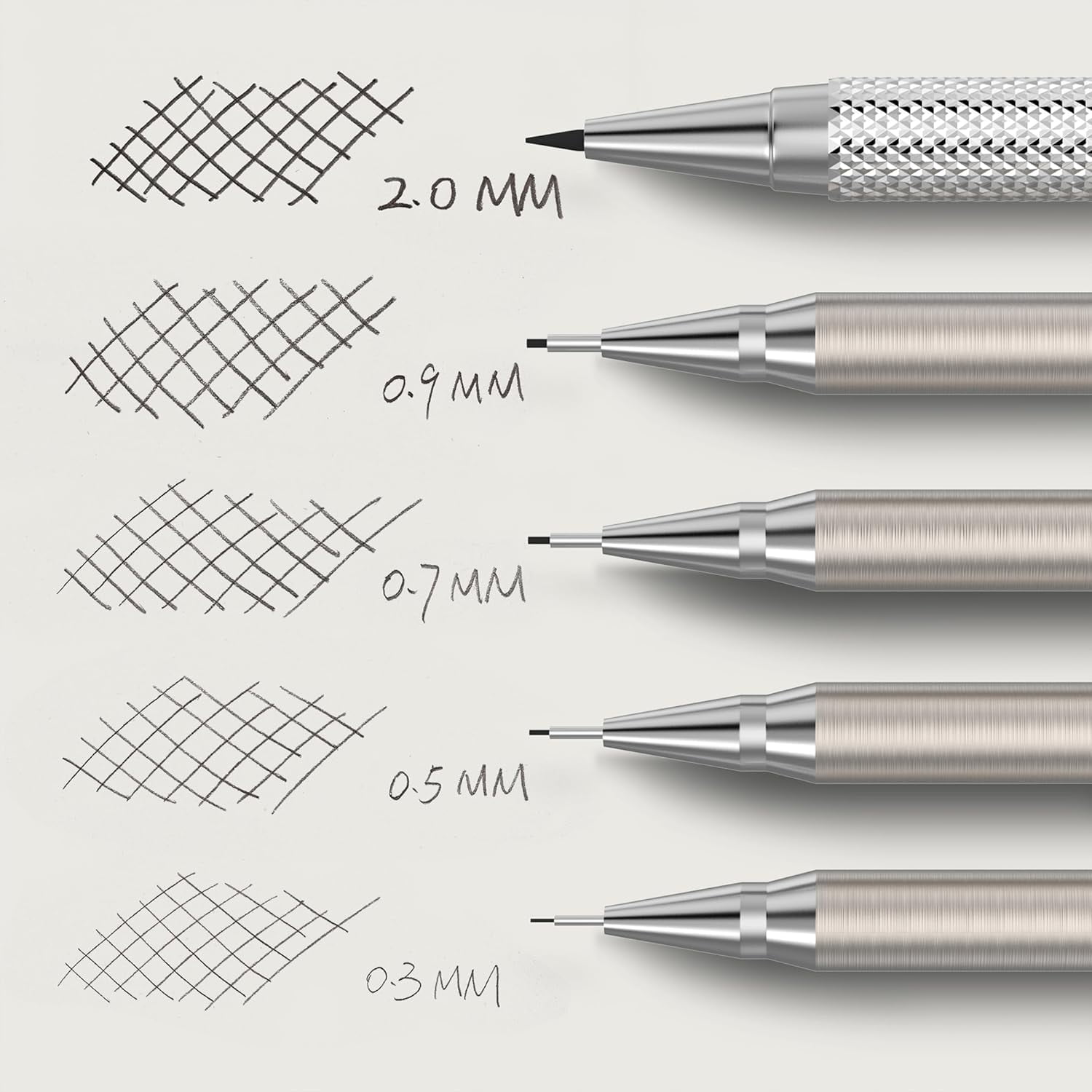 Mr. Pen- Metal Mechanical Pencil Set in Leather Case, 5 Sizes, 0.3, 0.5, 0.7, 0.9, 2mm