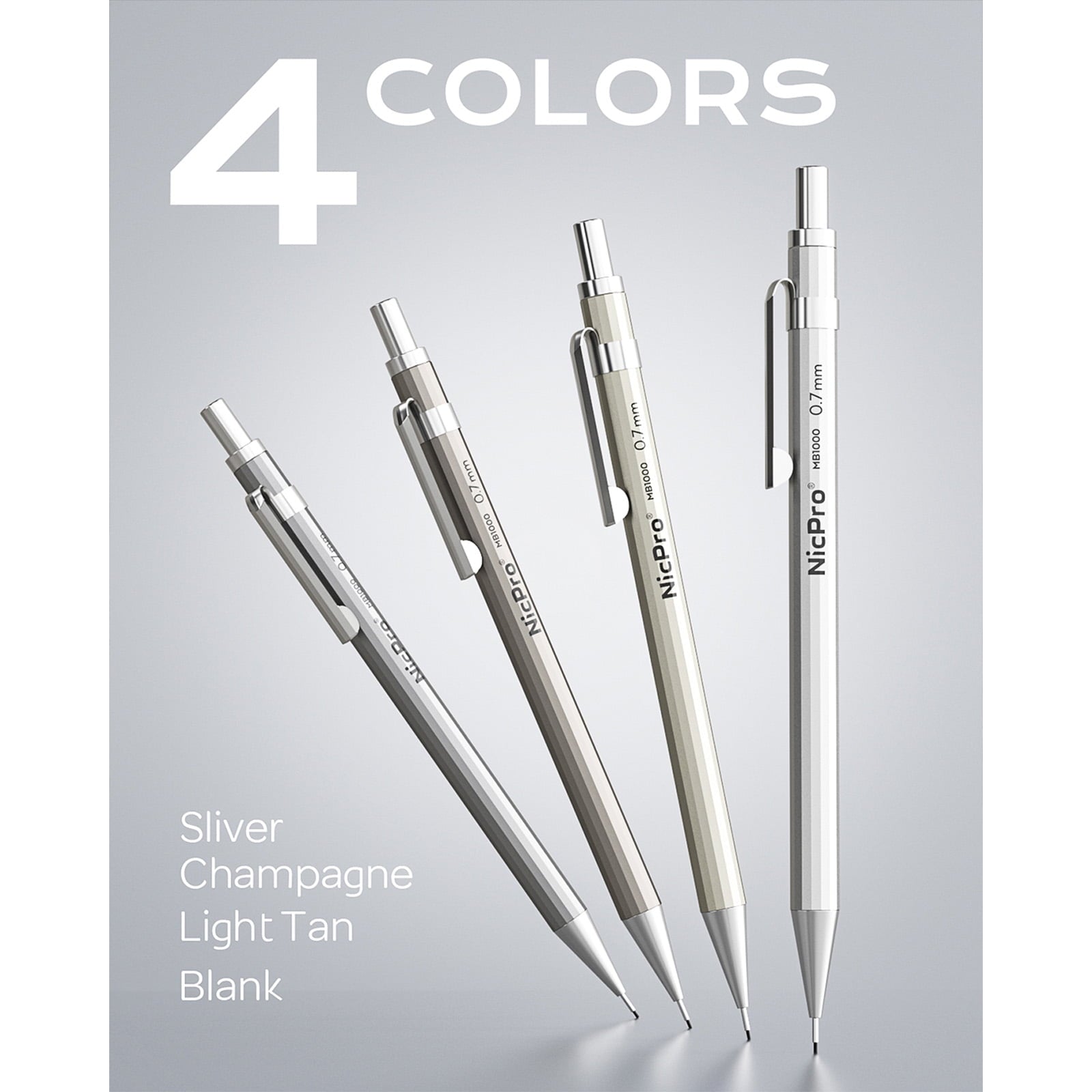 Nicpro 8Pcs 0.5mm & 0.7mm Metal Mechanical Pencils Set, Lead Drafting Pencil with 8 Tubes HB Lead Refills, 3Pcs 4B Erasers, 9Pcs Eraser Refills, Come with Case