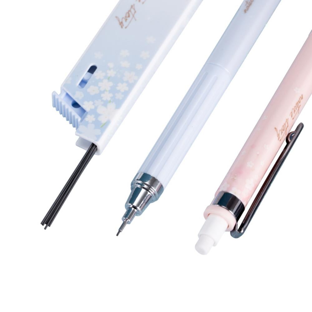 Deli Mechanical Pencil Set With 3 Pens+3 Boxes of Pen Refills HB 0.5mm, Spring Romantic - Cherry Blossom Theme