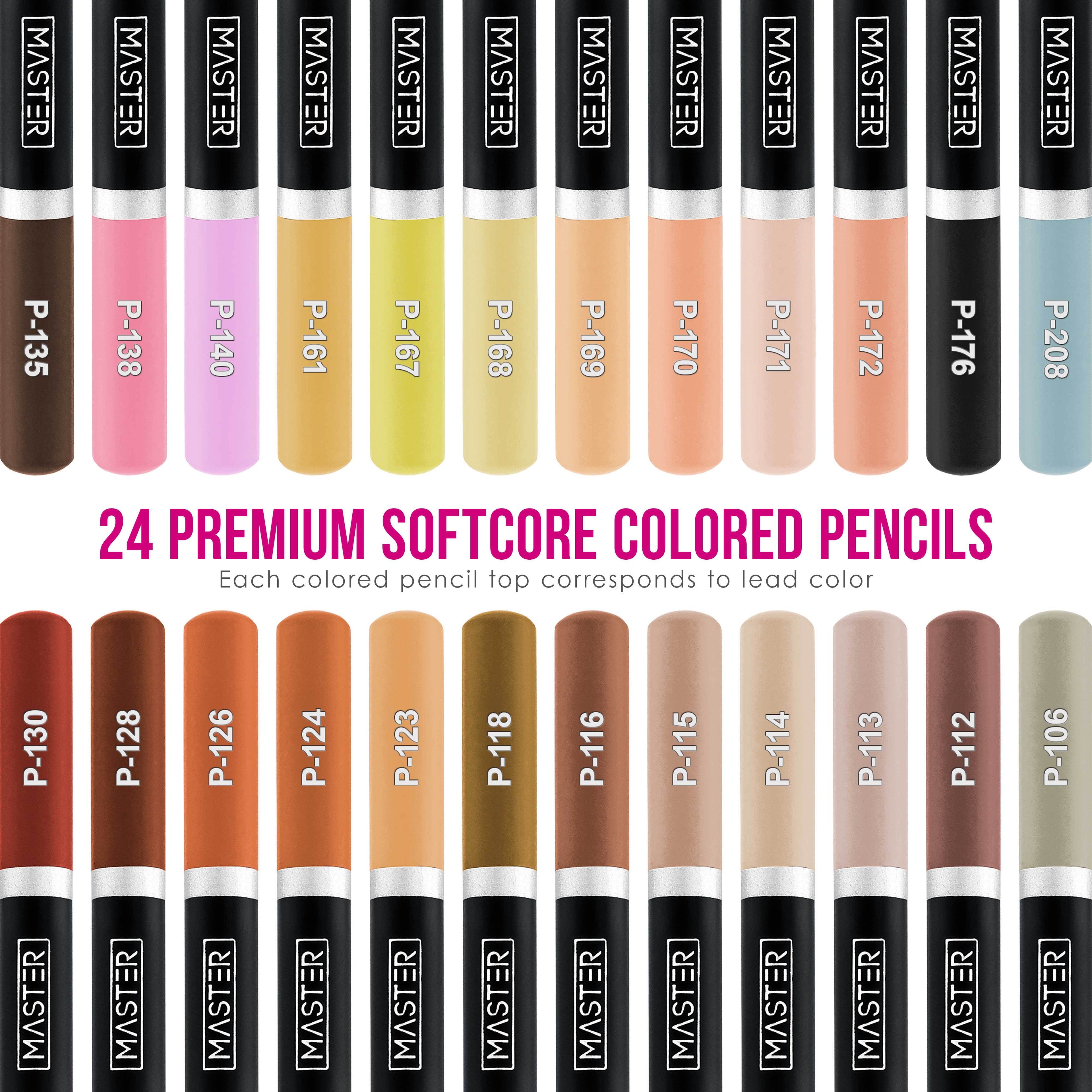 Master 24 Colored Pencil Skin, Hair Tone Set, Soft Core Vibrant Colors Pro Premium Artist Quality - Blend, Shade, Layer