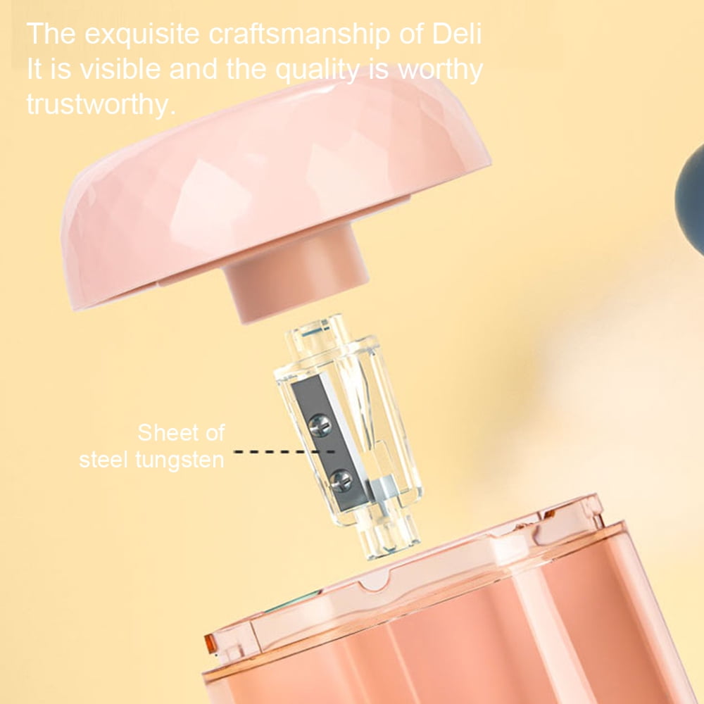 Deli Electric Pencil Sharpener Automatic Sharpener Pencil Sharpening Machine, Battery Operated,Pink