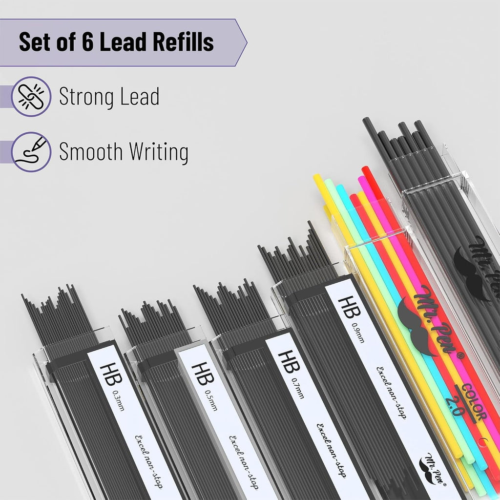 Mr. Pen- Metal Mechanical Pencil Set in Leather Case, 5 Sizes, 0.3, 0.5, 0.7, 0.9, 2mm